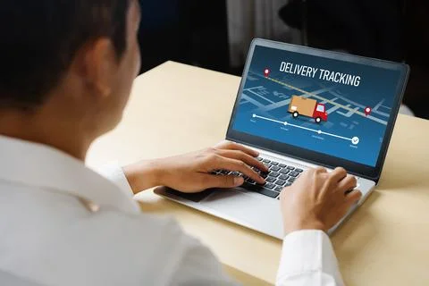 Delivery tracking system for e-commerce and modish online business Foto stock