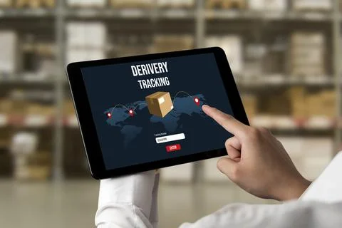 Delivery tracking system for e-commerce and modish online business Stock Photos