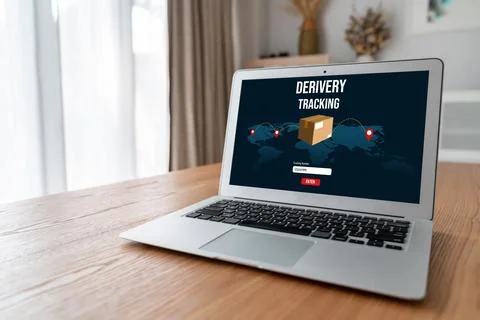 Delivery tracking system for e-commerce and modish online business Stock Photos