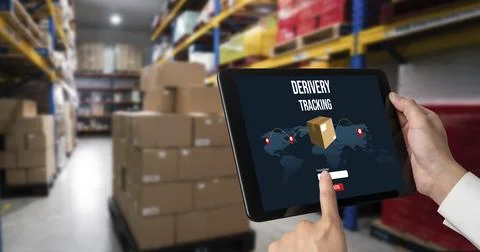 Delivery tracking system for e-commerce and modish online business Stock Photos