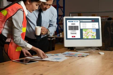 Delivery tracking system for e-commerce and modish online business Stock Photos