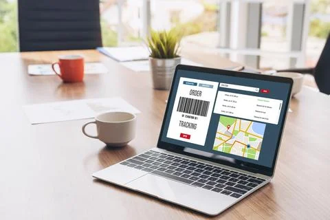Delivery tracking system for e-commerce and modish online business Stock Photos