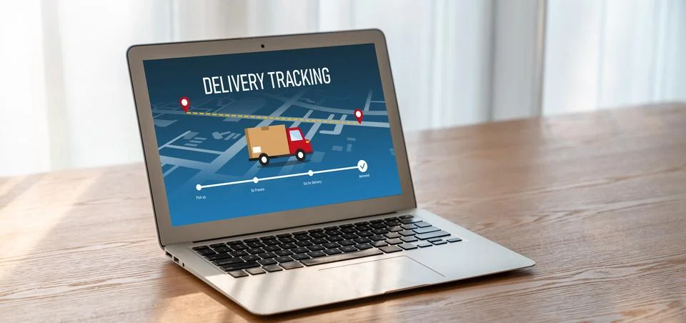 Delivery tracking system for e-commerce and modish online business Foto stock
