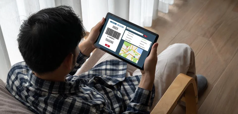 Delivery tracking system for e-commerce and modish online business Foto stock