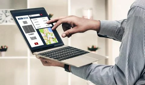 Delivery tracking system for e-commerce and modish online business Stock Photos