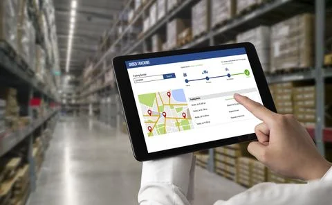 Delivery tracking system for e-commerce and modish online business Stock Photos