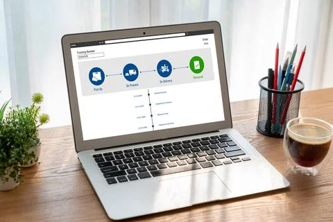 Delivery tracking system for e-commerce and modish online business Stock Photos