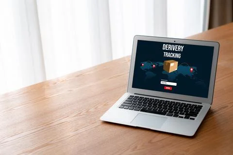 Delivery tracking system for e-commerce and modish online business Stock Photos