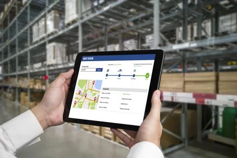 Delivery tracking system for e-commerce and modish online business Stock Photos