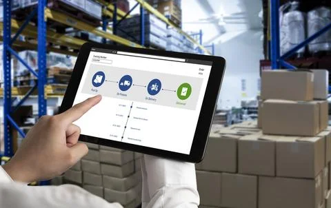 Delivery tracking system for e-commerce and modish online business Stock Photos