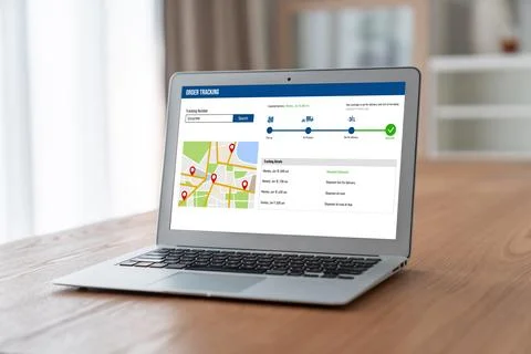 Delivery tracking system for e-commerce and modish online business Stock Photos