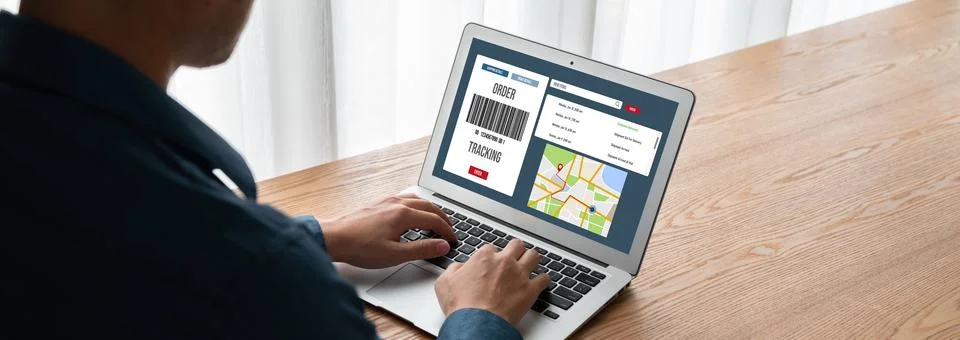 Delivery tracking system for e-commerce and modish online business Foto stock