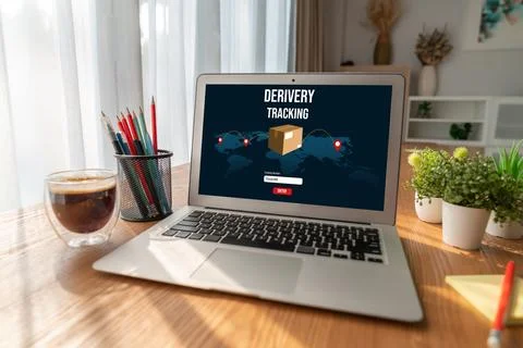 Delivery tracking system for e-commerce and modish online business Stock Photos