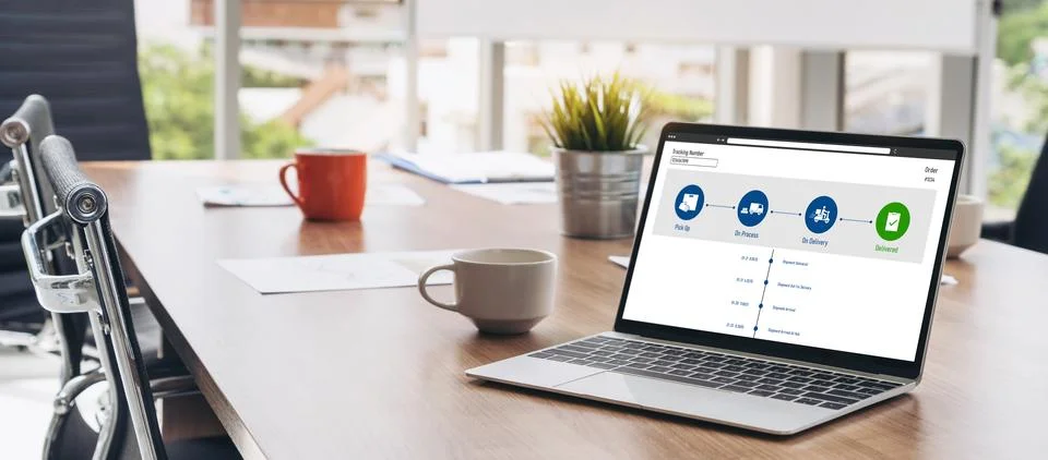 Delivery tracking system for e-commerce and modish online business Fotos Stock