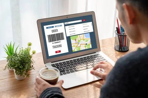 Delivery tracking system for e-commerce and modish online business Stock Photos