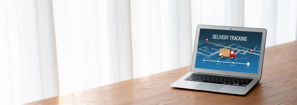 Delivery tracking system for e-commerce and modish online business Stock Photos