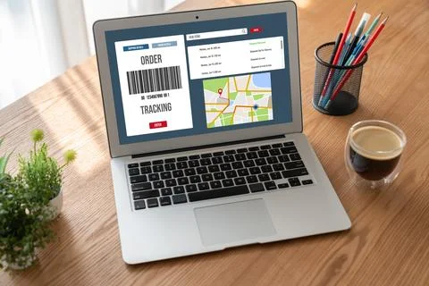 Delivery tracking system for e-commerce and modish online business Stock Photos