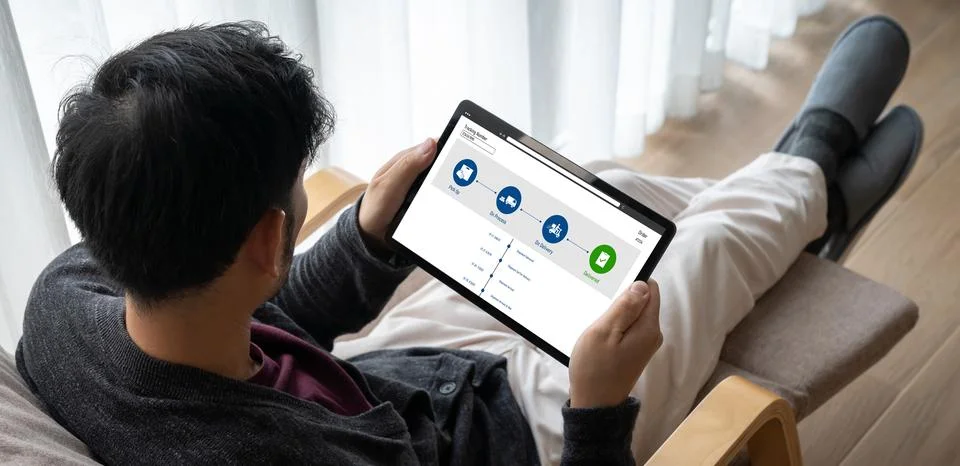 Delivery tracking system for e-commerce and modish online business Stock Photos