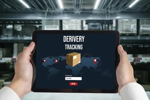 Delivery tracking system for e-commerce and modish online business Stock Photos