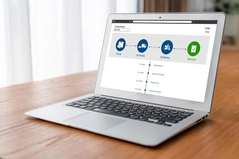 Delivery tracking system for e-commerce and modish online business Stock Photos