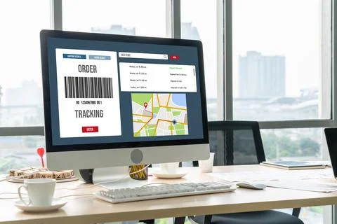 Delivery tracking system for e-commerce and modish online business Stock Photos