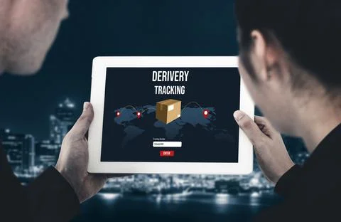 Delivery tracking system for e-commerce and modish online business Fotos Stock