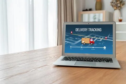 Delivery tracking system for e-commerce and modish online business Stock Photos