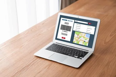 Delivery tracking system for e-commerce and modish online business Stock Photos