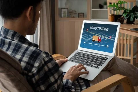 Delivery tracking system for e-commerce and modish online business Stock Photos