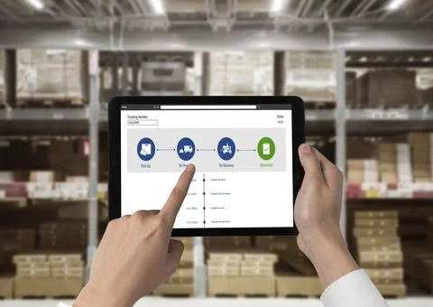 Delivery tracking system for e-commerce and modish online business Stock Photos