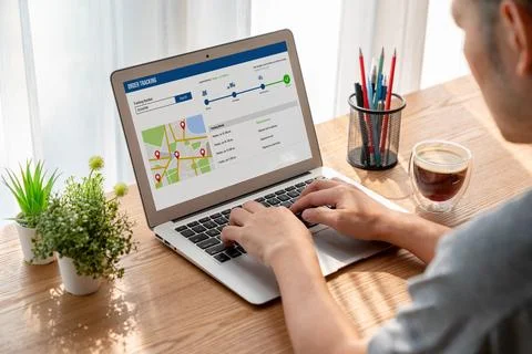 Delivery tracking system for e-commerce and modish online business Stock Photos