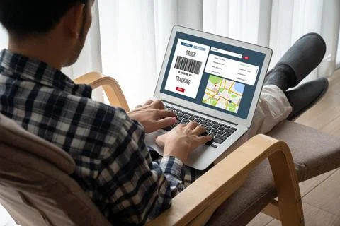 Delivery tracking system for e-commerce and modish online business Stock Photos