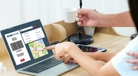 Delivery tracking system for e-commerce and modish online business Stock Photos