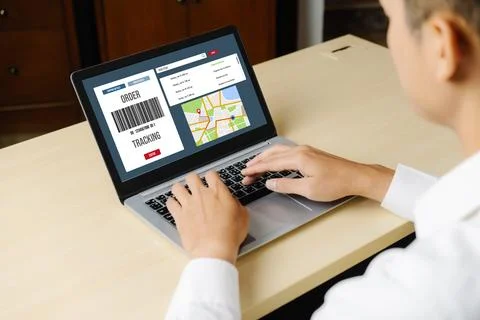 Delivery tracking system for e-commerce and modish online business Fotos Stock