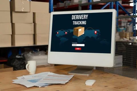Delivery tracking system for e-commerce and modish online business Foto stock