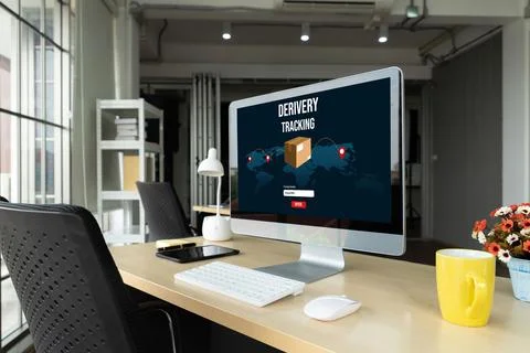 Delivery tracking system for e-commerce and modish online business Stock Photos