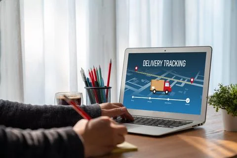 Delivery tracking system for e-commerce and modish online business Foto stock