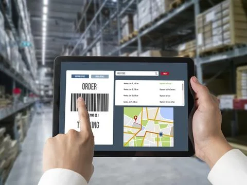 Delivery tracking system for e-commerce and modish online business Stock Photos