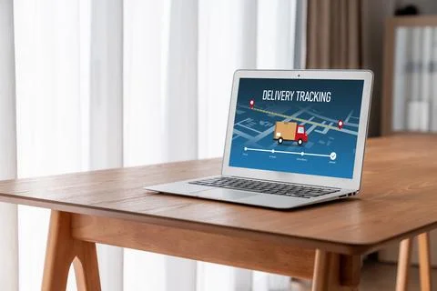 Delivery tracking system for e-commerce and modish online business Stock Photos