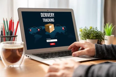 Delivery tracking system for e-commerce and modish online business Stock Photos