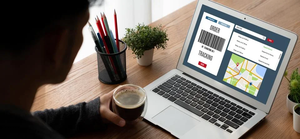 Delivery tracking system for e-commerce and modish online business Foto stock