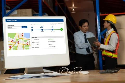 Delivery tracking system for e-commerce and modish online business Stock Photos