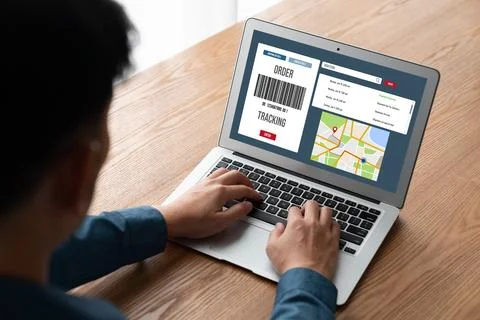 Delivery tracking system for e-commerce and modish online business Stock Photos