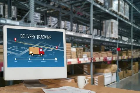 Delivery tracking system for e-commerce and modish online business Fotos Stock