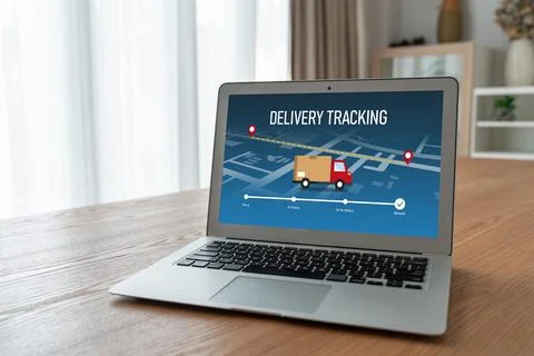 Delivery tracking system for e-commerce and modish online business Stock Photos