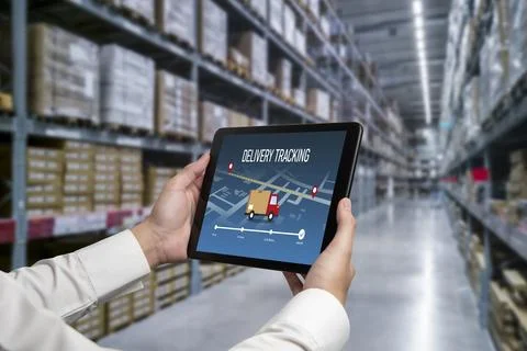 Delivery tracking system for e-commerce and modish online business Foto stock