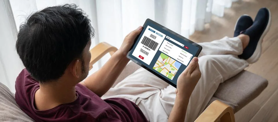 Delivery tracking system for e-commerce and modish online business Foto stock