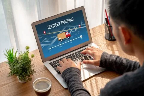 Delivery tracking system for e-commerce and modish online business Stock Photos