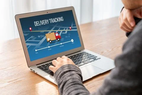 Delivery tracking system for e-commerce and modish online business Stock Photos