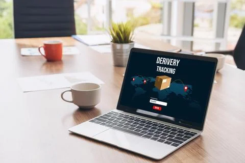 Delivery tracking system for e-commerce and modish online business Stock Photos